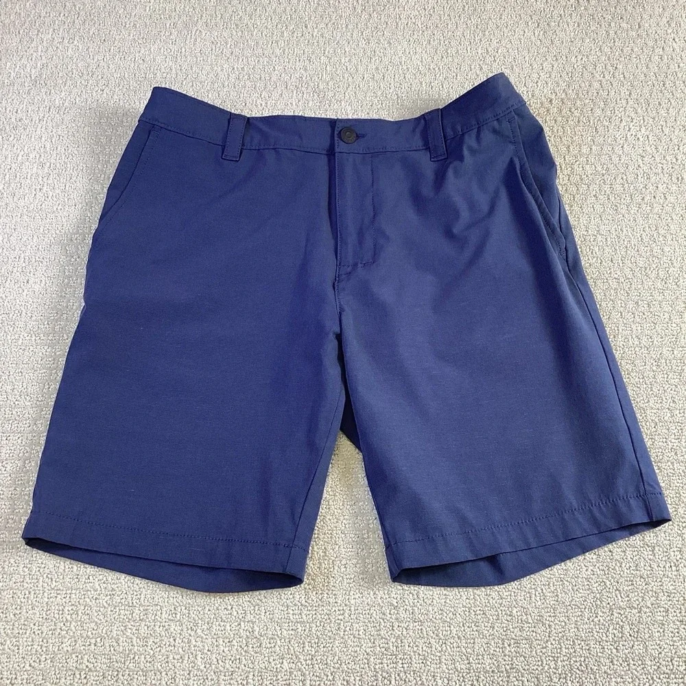 Banana Republic Mens 34 Navy‎ Blue Performance Stretch Chino Shorts Elastic Back